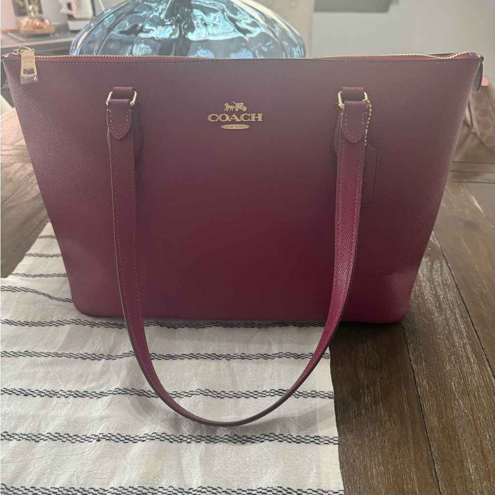 Coach Red Tote Bag with Gold Hardware